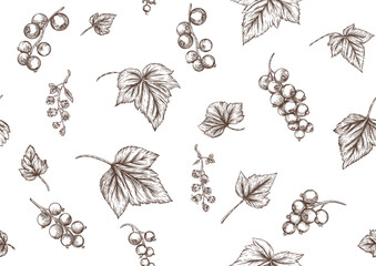Blackcurrant, redcurrant. Ripe berries. Seamless pattern, background. Vector illustration.