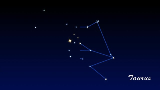 Celestial map of 12 zodiac signs appearing in the starry sky. 4K loopable motion footage.
