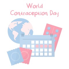 World Contraception Day 26 September. The concept of awareness of contraceptive methods in the field of sexual and reproductive health. Safe sexual behavior, birth control. Types of contraception.