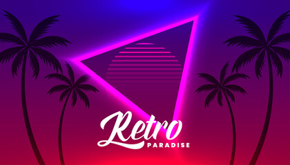 Naklejka premium retro neon tropical background with palm tree