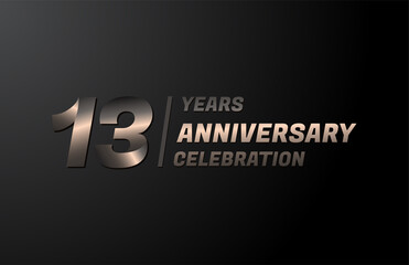 13 years gold anniversary celebration logotype, anniversary banner vector, isolated on black background