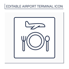 Restaurant line icon. Eating space in airport.pointer sign. Pointer.Dining provided average meals to rushing passengers. Airport terminal concept. Isolated vector illustration.Editable stroke