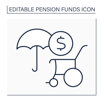 Disability Pension Line Icon. Individual Insurance. Physical Or Mental Impairment. Disability Payments. Pension Fund Concept. Isolated Vector Illustration. Editable Stroke