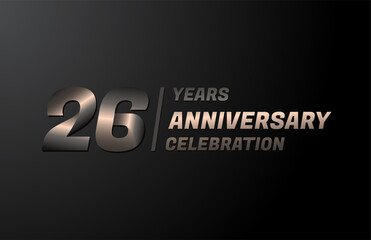 26 years gold anniversary celebration logotype, anniversary banner vector, isolated on black background