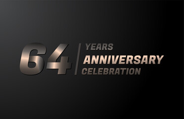 Fototapeta na wymiar 64 years gold anniversary celebration logotype, anniversary banner vector, isolated on black background