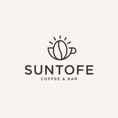 Creative coffee cup and beans with sun logo design Sign illustration vector template