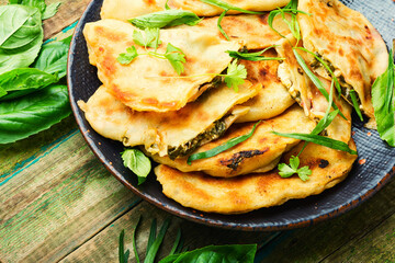 Azerbaijani qutab with greens and cheese