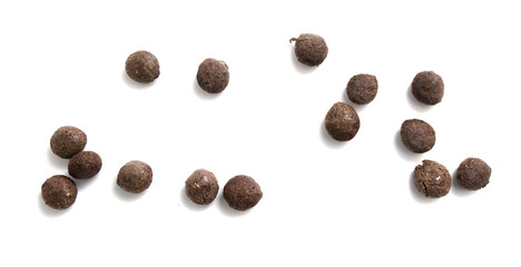 Rabbit excrement isolated over white