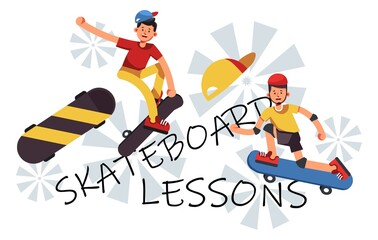 Skateboard lessons for teens and adults vector