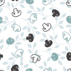 Tasty Organic Mushrooms Vector Graphic Seamless Pattern
