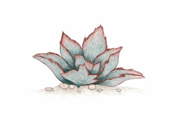 Illustration Hand Drawn Sketch of Kalanchoe Beharensis, Velvet Leaf, Felt Bush or Elephant's Ear Kalanchoe. A Succulent Plants for Garden Decoration.

