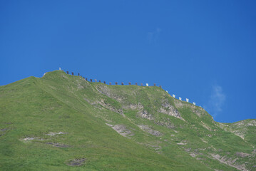 Panoramic view of ridge at mountain Brienzer Rothorn at Bernese Highland on a beautiful sunny summer day. Photo taken July 21st, Fl&uuml;hli, Switzerland.