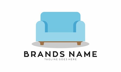 Blue single sofa illustration logo design vector