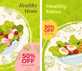 Healthy menu 50 percent off discount on dishes