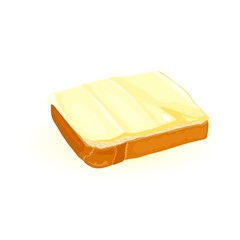 Cartoon bread and butter. Vector sandwich with yummy butter or spread. Delicious morning breakfast, dinner or lunch with tasty crispy toast isolated on white