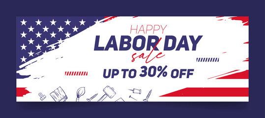 Sale promotion advertising Poster or Banner for Labor Day, united states flag, greeting card