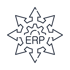 ERP system. Operation, delivery, optimization, implementation. Concept. Vector icon isolated on white background.
