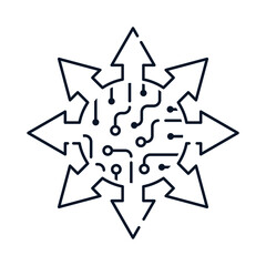 Arrows, microcircuit. The concept of implementation, repair of software process automation systems. Vector icon isolated on white background.