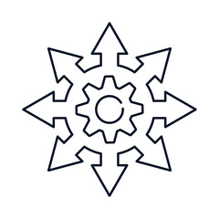 Improving efficiency, productivity, technology adoption. Concept. Vector line icon gear wheel, arrow pointer. White background.
