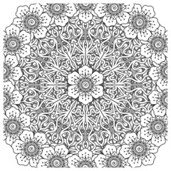 Mehndi flower for henna, mehndi, tattoo, decoration. decorative ornament in ethnic oriental style. doodle ornament. coloring book page.