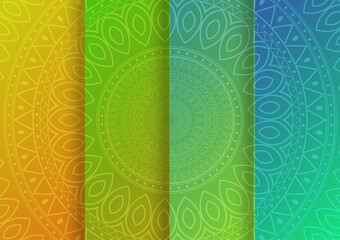Indian ornamental pattern set. Circular of mandala on gradient background. Color theme vector illustration.