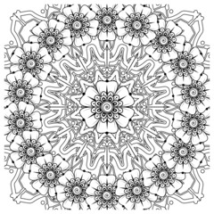 Mehndi flower for henna, mehndi, tattoo, decoration. decorative ornament in ethnic oriental style. doodle ornament. coloring book page.