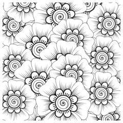 Mehndi flower for henna, mehndi, tattoo, decoration. decorative ornament in ethnic oriental style. doodle ornament. coloring book page.
