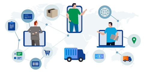 Delivery system global logistics worldwide commerce transaction connected international package shipping network