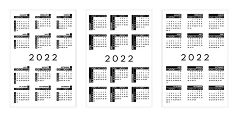 2022 pocket size monochrome calendars set