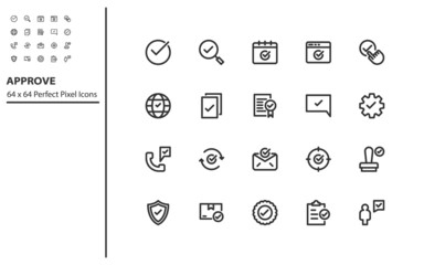 set of check mark line icon, approve, warranty, quality