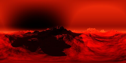 sunset on Mars. HDRI . equidistant projection. Spherical panorama. panorama 360. environment map, 3d rendering