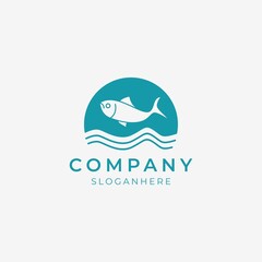 illustration of fish jump at the ocean logo perfect for fishing modern company
