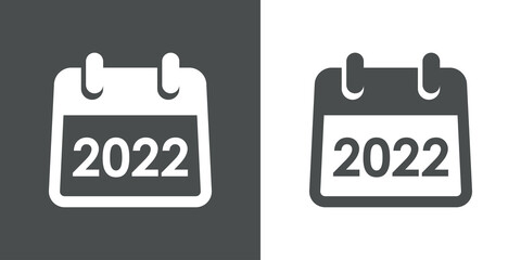 Feliz año nuevo. Icono plano con número 2022 en calendario sencillo en fondo gris y fondo blanco