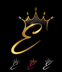Golden Monogram Crown Initial Letter E