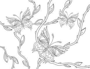 Butterflies among the leaves coloring page