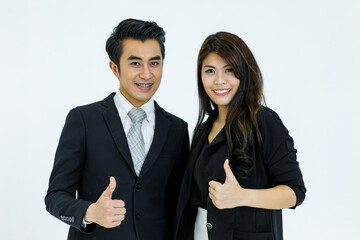 Business people thumb up portrait.