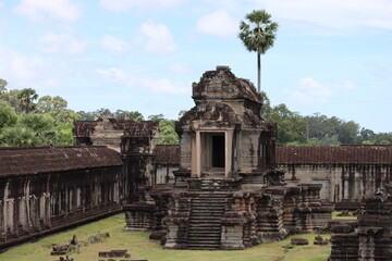 Cambodia. Angkor Wat is a temple complex in Cambodia and the largest religious monument in the world by land area.  Originally constructed as a Hindu temple dedicated to Vishnu. Siem Reap province.