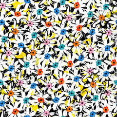Materiał do szycia seamless floral background pattern, with flowers, leaves, paint strokes and splashes