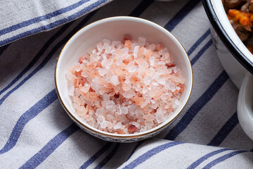 Pink Himalayan Salt in White Porcelain Plate