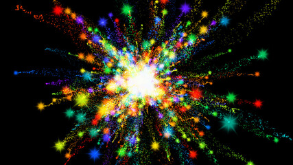 Obraz na płótnie Canvas Abstract colored dust explosion isolated on black background. Abstract powder splatted. Stock image beautiful multicolored fireworks powder exploding, throwing color. Multicolored glitter texture