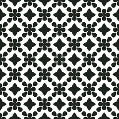 Black petals ornament. Vector seamless pattern with abstract wallpaper decor petal shapes.