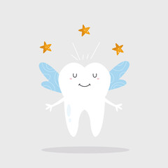 Vector illustration of a funny tooth fairy with wings