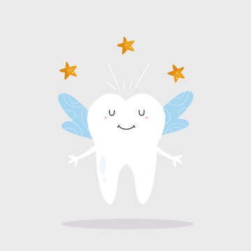 Vector illustration of a funny tooth fairy with wings © danceyourlife
