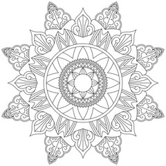 Fototapeta premium Leaf Flower Petal Coloring Mandala Art Simple Graphic Shape Vector Floral Oriental Outline Vintage Decorative Elements Pattern Illustration Islam Arabic Indian Turkish Mystic Religion Morals Lotus