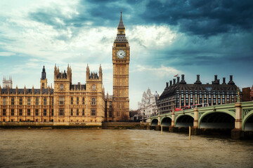 Typical view of London, Palace of Westminster with Big Ben