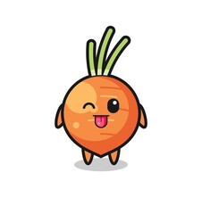 cute carrot character in sweet expression while sticking out her tongue
