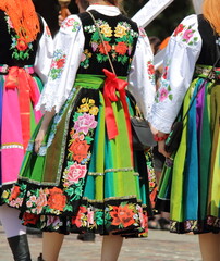 Polish girls in traditional folklore costumes from Lowicz region