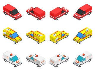 set of cars of multicolored tech service isometric