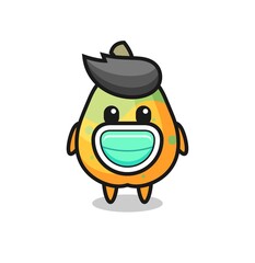cute papaya cartoon wearing a mask