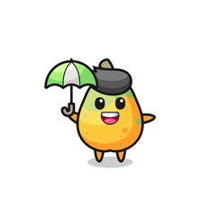 cute papaya illustration holding an umbrella